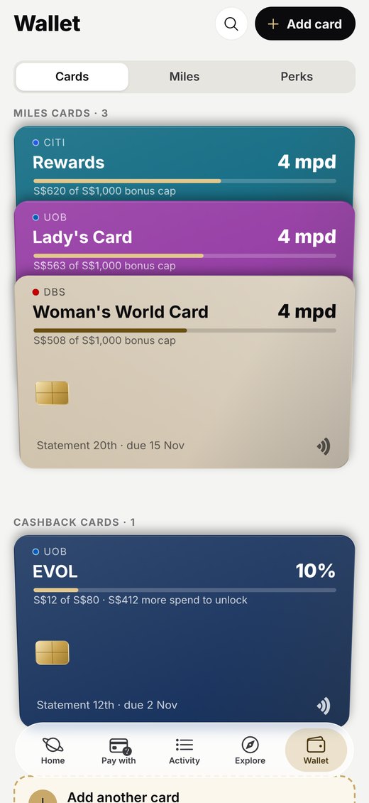Cardinko app: Caps and minimums