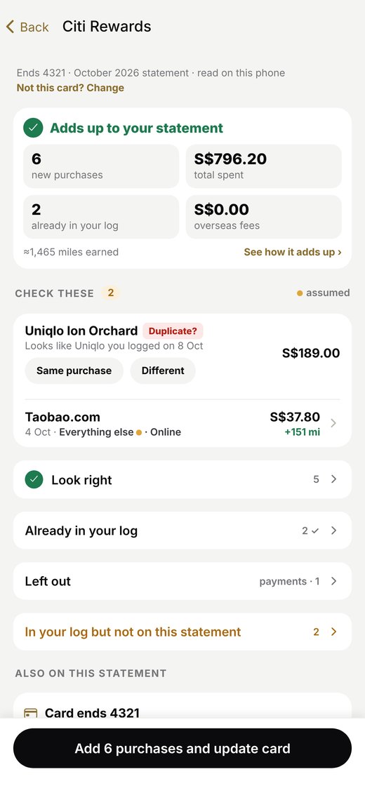 Cardinko app: Statement import